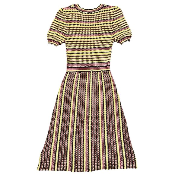 FREE PEOPLE Striped Purple Yellow Metallic Into You Sweater Dress Boho Retro XS - Picture 2 of 8